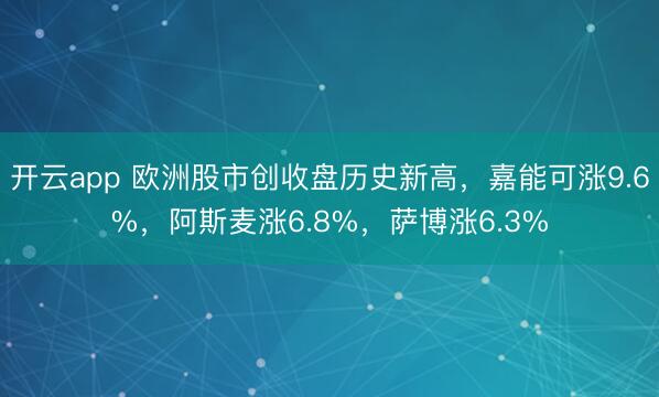 开云app 欧洲股市创收盘历史新高，嘉能可涨9.6%，阿斯麦涨6.8%，萨博涨6.3%