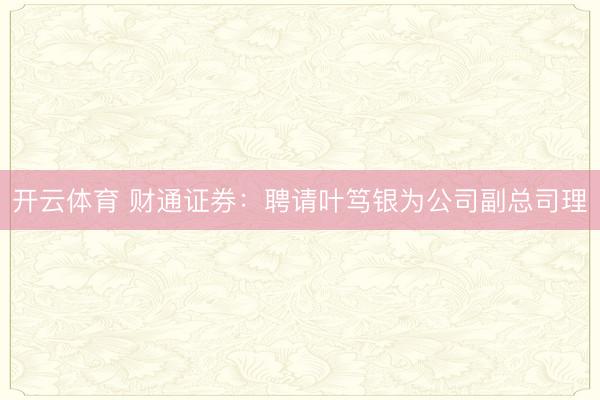 开云体育 财通证券：聘请叶笃银为公司副总司理