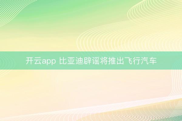 开云app 比亚迪辟谣将推出飞行汽车