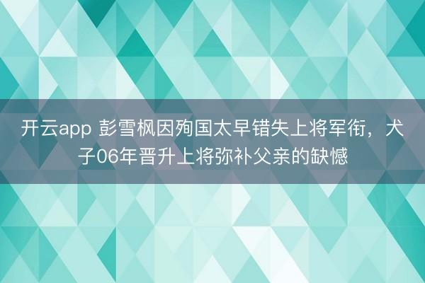 开云app 彭雪枫因殉国太早错失上将军衔，犬子06年晋升上将弥补父亲的缺憾
