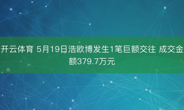 开云体育 5月19日浩欧博发生1笔巨额交往 成交金额379.7万元